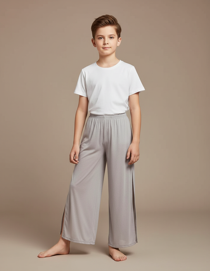 Pantalon Fluide Gris Maille Ample Fendu Enfant