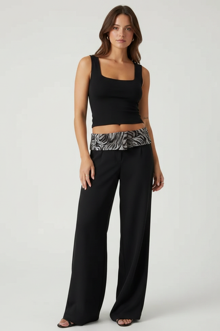 Pantalon Fluide Noir Taille Basse - Polyester