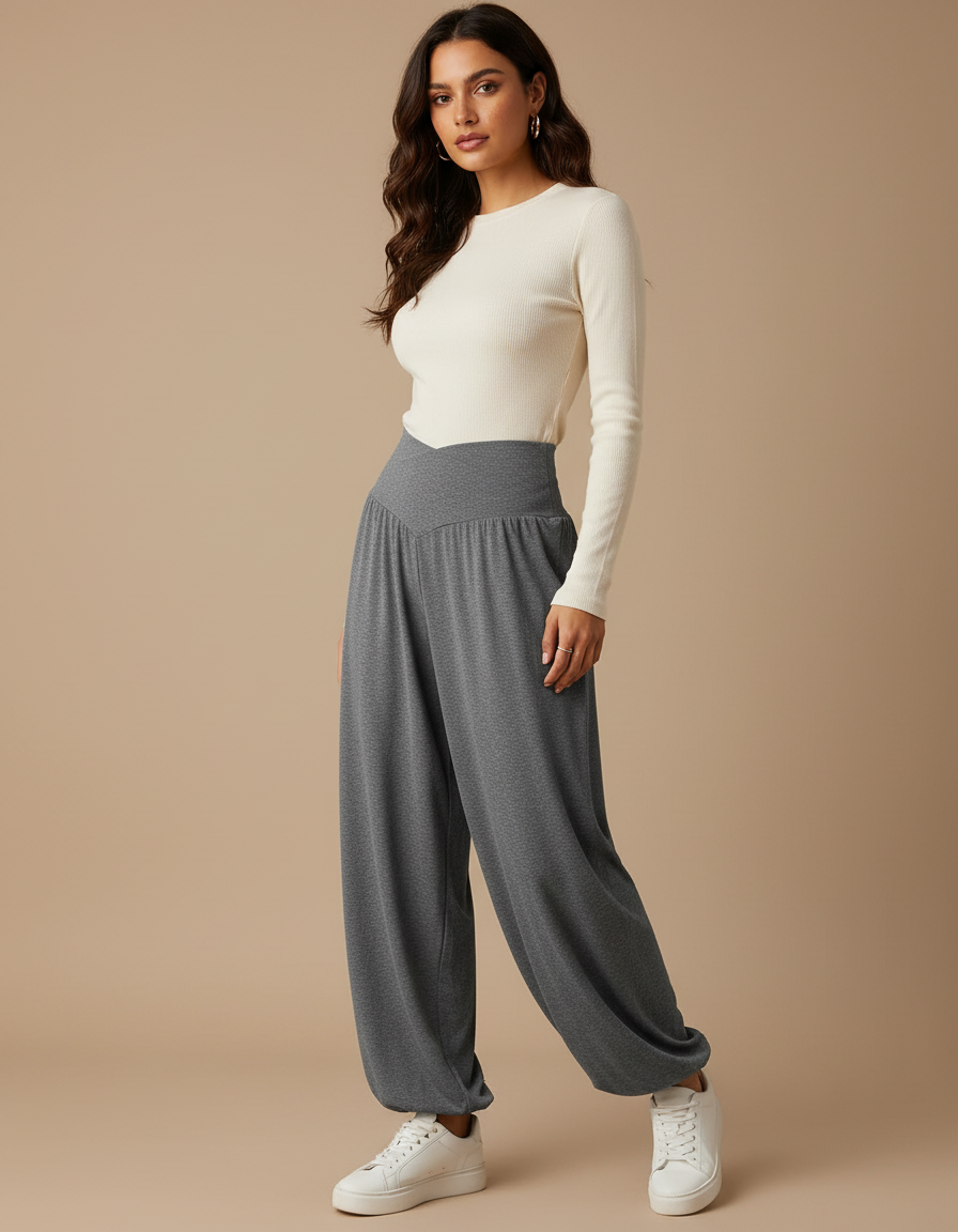Pantalon Fluide Bouffant Femme - Gris Molleton