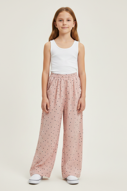 Pantalon Fluide Rose Ample Pois Enfants Décontracté - Viscose