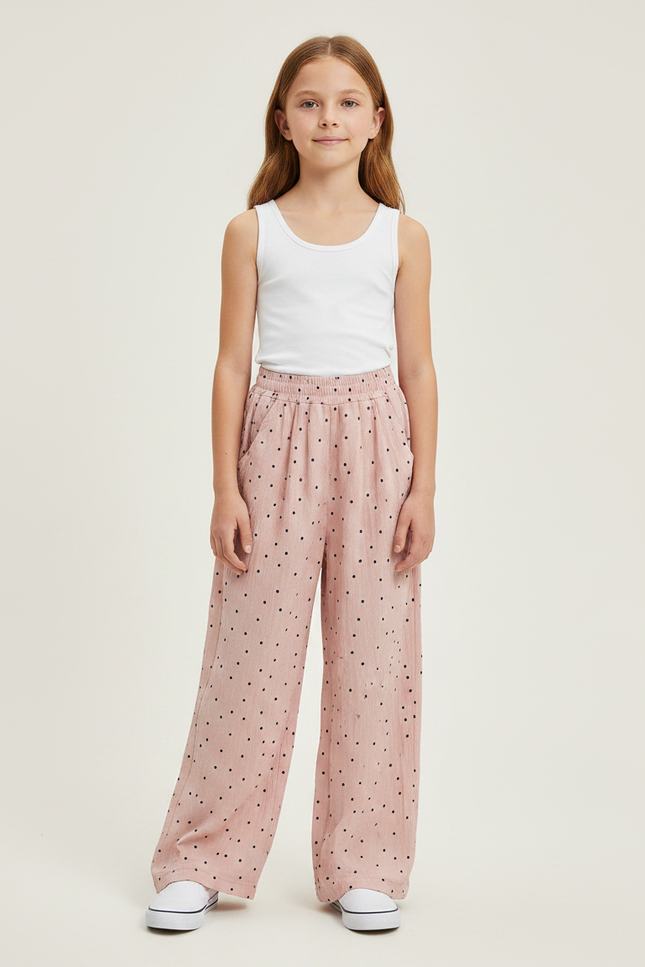 Pantalon Fluide Rose Ample Pois Enfants Décontracté - Viscose