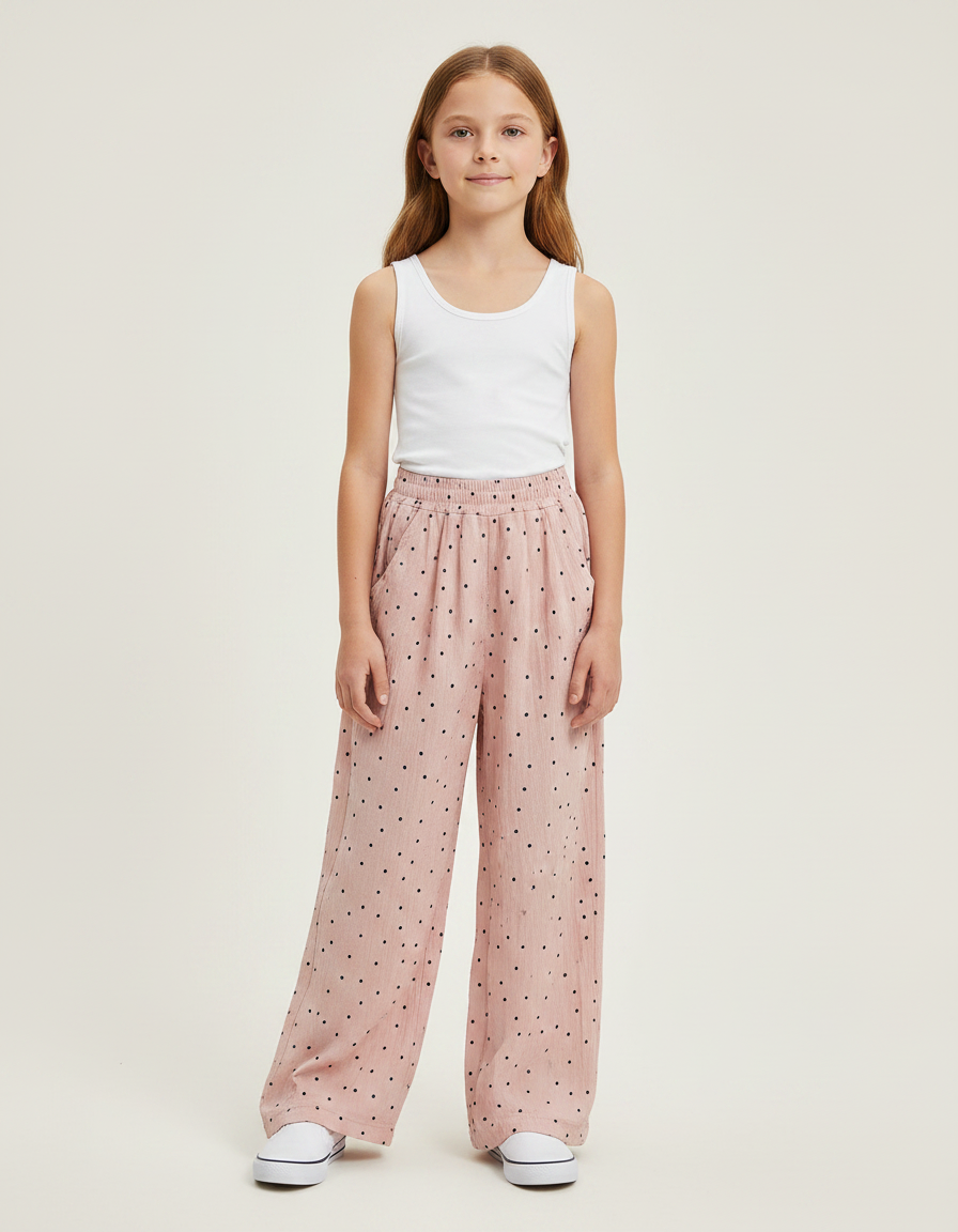 Pantalon Fluide Rose Ample Pois Enfants Décontracté - Viscose