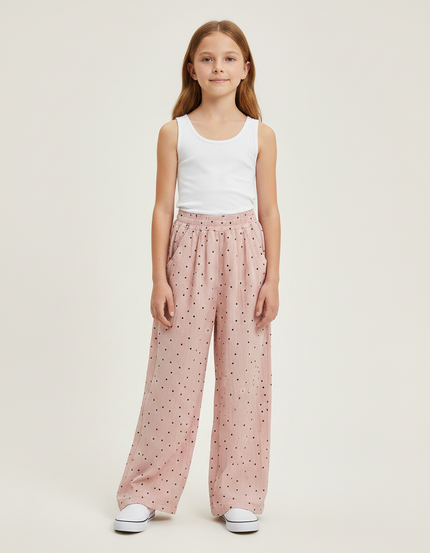 Pantalon Fluide Rose Ample Pois Enfants Décontracté - Viscose