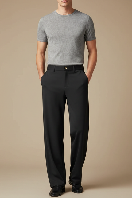 Pantalon Fluide Noir Ample Homme Formel Élégant Chic - Polyester