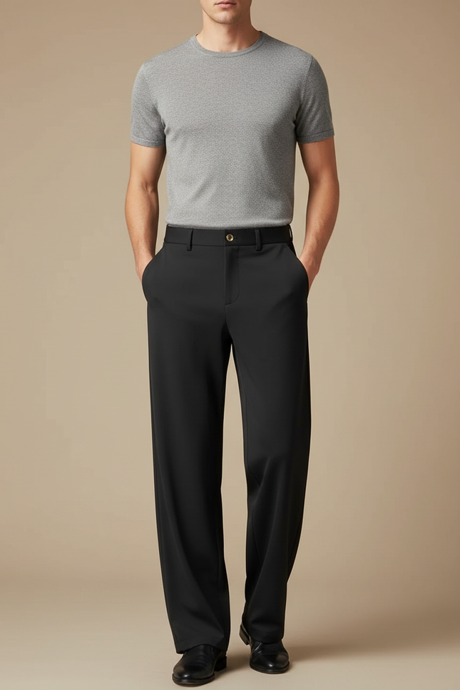 Pantalon Fluide Noir Ample Homme Formel Élégant Chic - Polyester