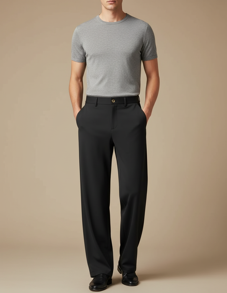 Pantalon Fluide Noir Ample Homme Formel Élégant Chic - Polyester