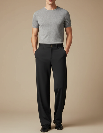 Pantalon Fluide Noir Ample Homme Formel Élégant Chic - Polyester