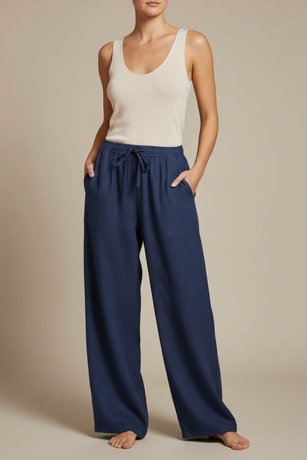 Ensemble Pantalon Fluide Femme Lin - Marine