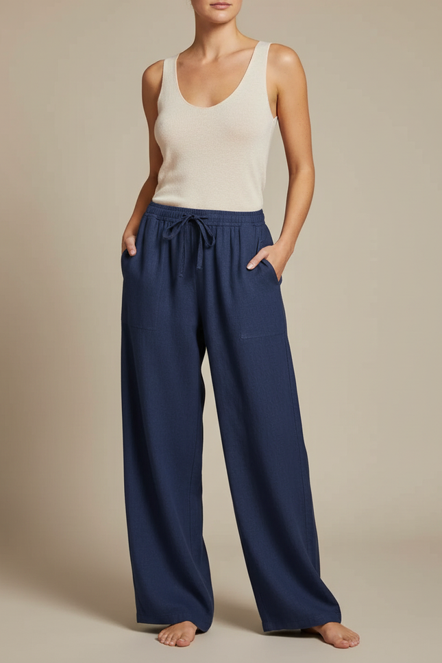 Ensemble Pantalon Fluide Femme Lin - Marine
