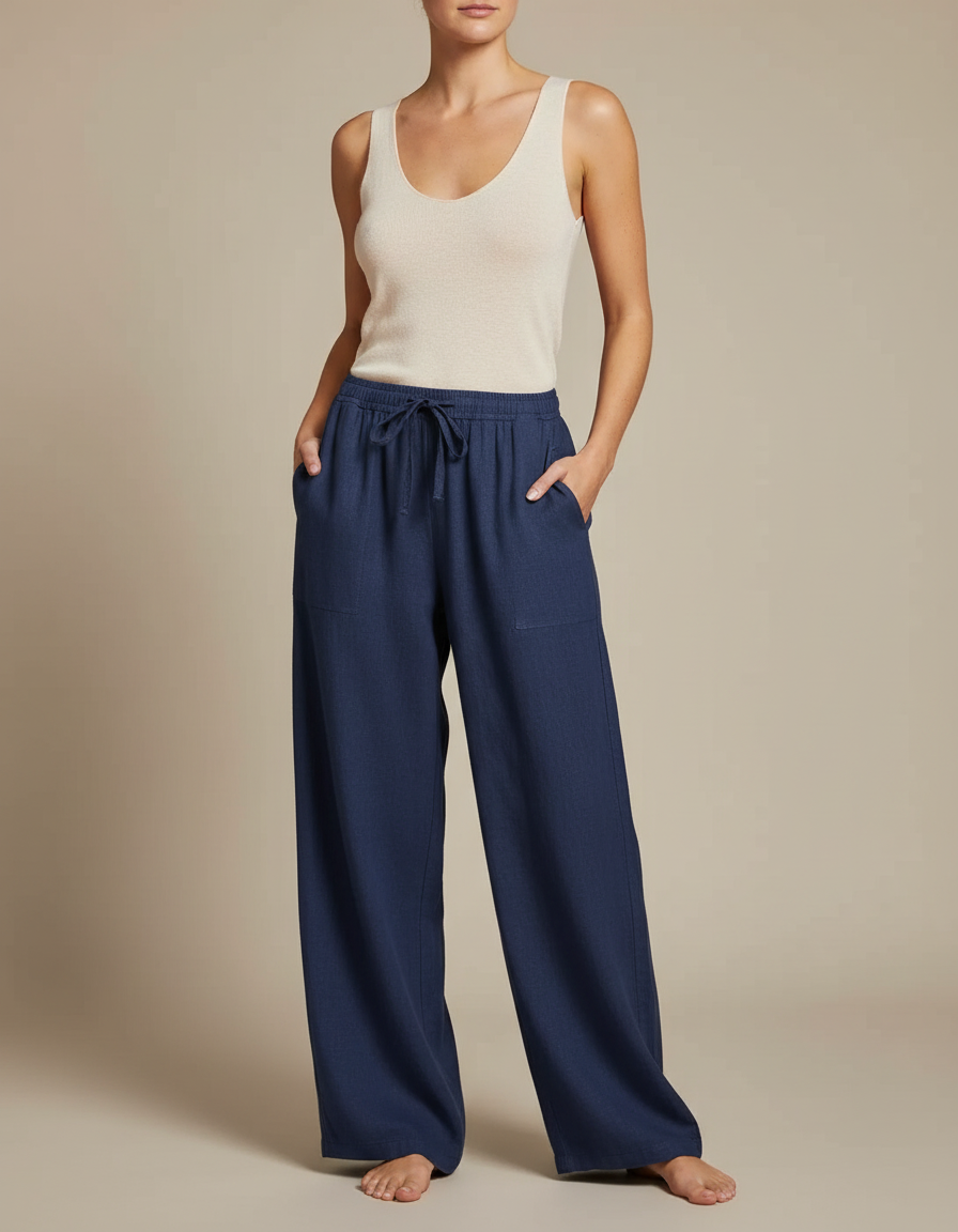 Ensemble Pantalon Fluide Femme Lin - Marine