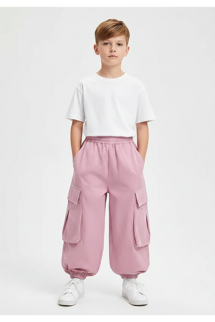 Pantalon Fluide Rose Cargo Ample Enfant Streetwear - Molleton