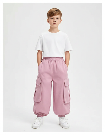 Pantalon Fluide Rose Cargo Ample Enfant Streetwear - Molleton
