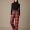 Pantalon Fluide Carreaux Rouges Ample Décontracté Femme - Laine