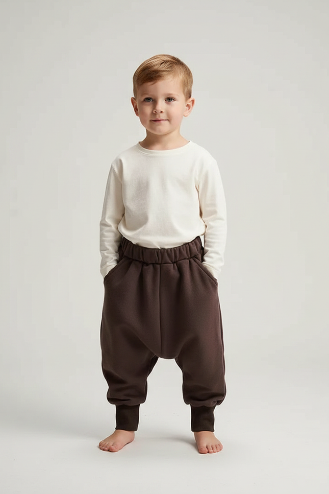 Pantalon Fluide Marron Ample Coton Enfant Décontracté - Molleton