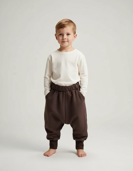 Pantalon Fluide Marron Ample Coton Enfant Décontracté - Molleton