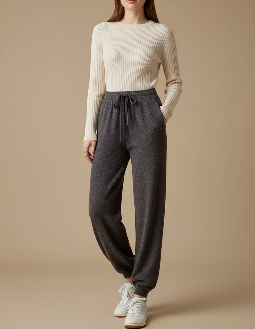 Pantalon Fluide Gris Maille Confortable Décontracté Femme
