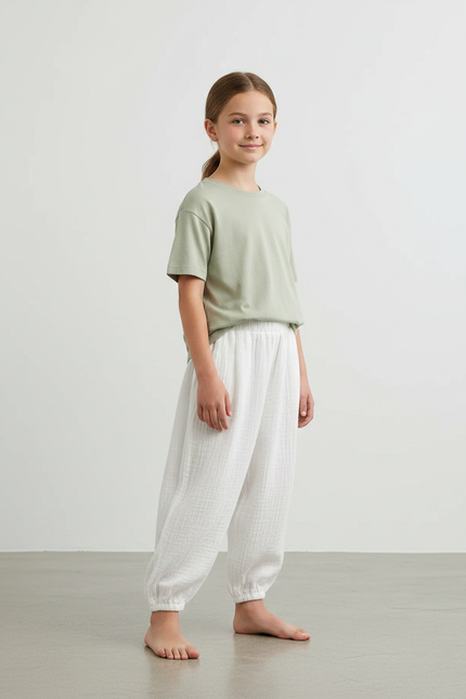 Pantalon Fluide Blanc Ample Coton Mousseline Confortable