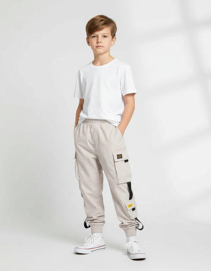 Pantalon Fluide Cargo Beige Multi-Poches Garçon - Toile