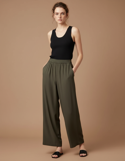 Pantalon Fluide Kaki Ample Décontracté Femme - Viscose