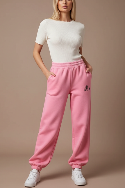 Pantalon Fluide Rose Ample Molleton QUEEN Cordon