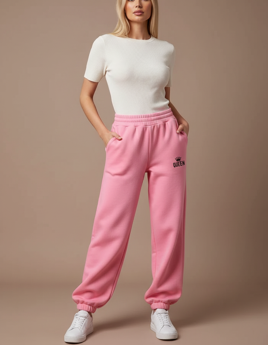 Pantalon Fluide Rose Ample Molleton QUEEN Cordon