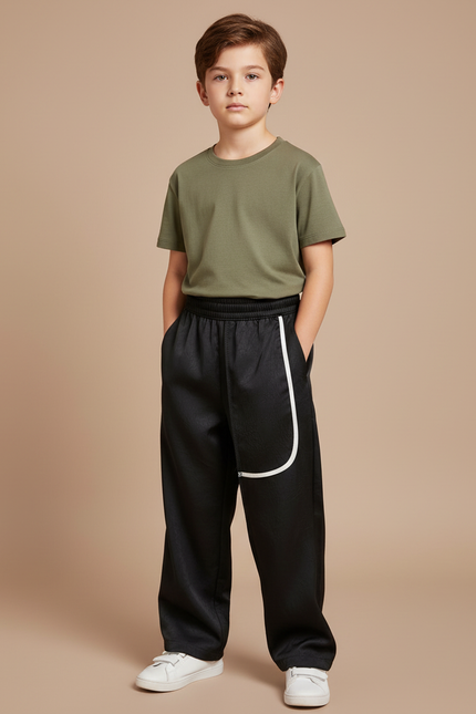Pantalon Fluide Noir Ample Décontracté Blanc Sportif - Polyester