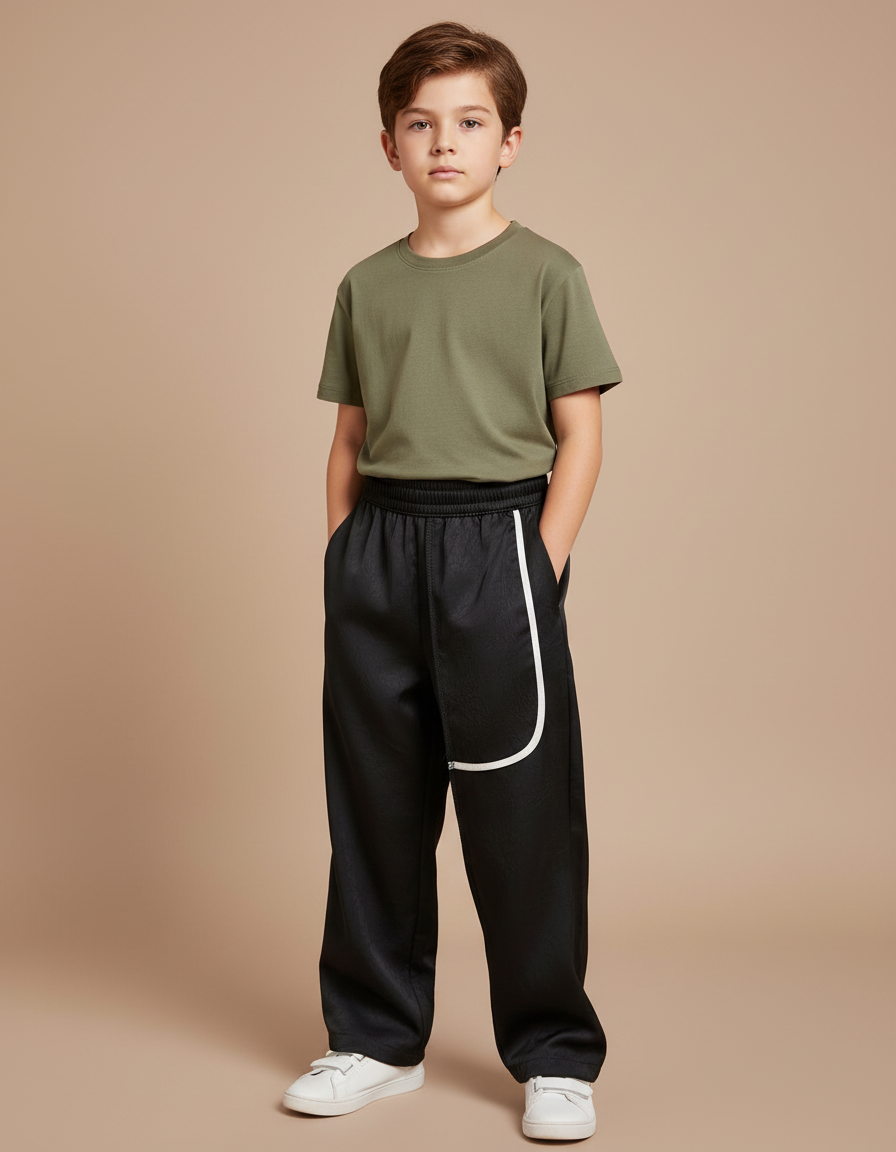 Pantalon Fluide Noir Ample Décontracté Blanc Sportif - Polyester