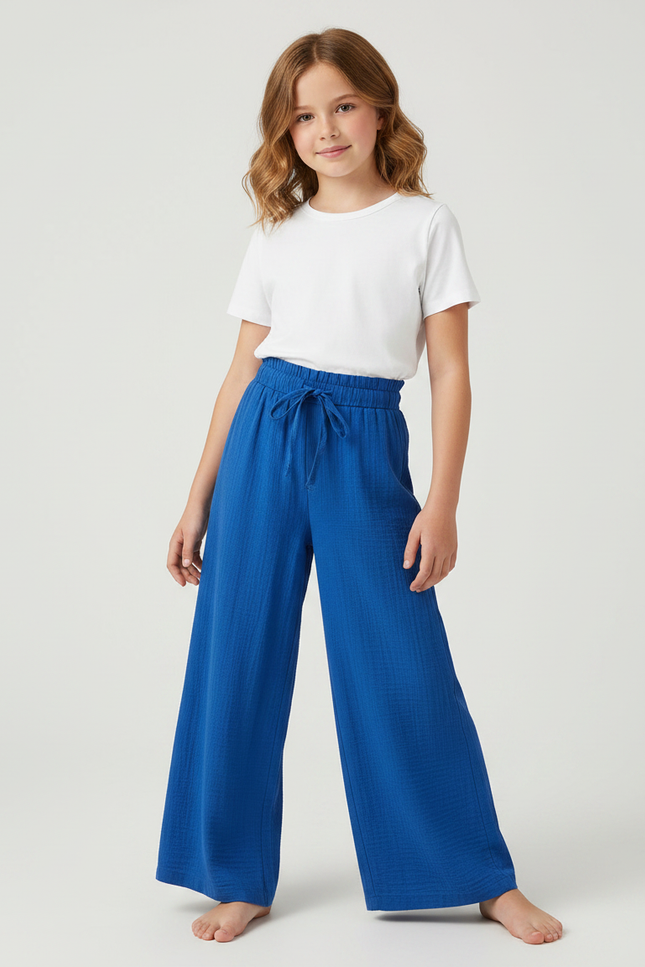 Pantalon Fluide Bleu Royal Ample Coton Plissé