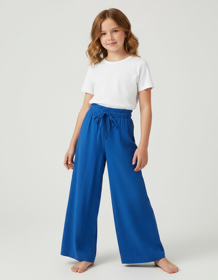 Pantalon Fluide Bleu Royal Ample Coton Plissé