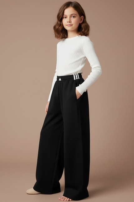 Pantalon Fluide Noir Ample Sportif Coton Fille - Molleton