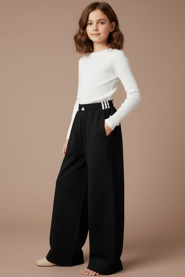 Pantalon Fluide Noir Ample Sportif Coton Fille - Molleton