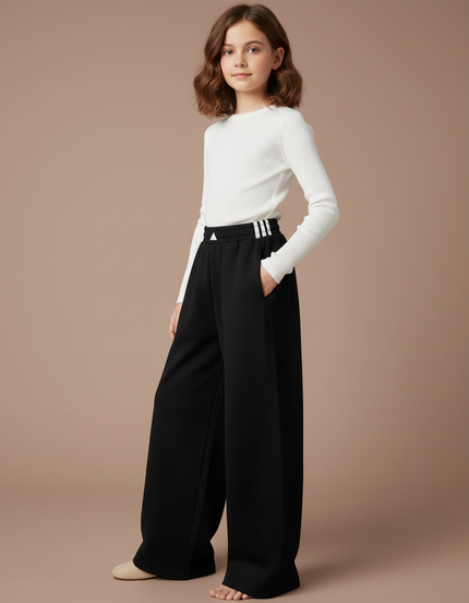 Pantalon Fluide Noir Ample Sportif Coton Fille - Molleton