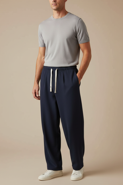 Pantalon Fluide Bleu Marine Ample Décontracté Homme - Molleton