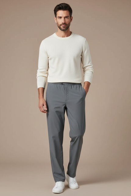 Pantalon Fluide Gris Décontracté Homme Extensible Léger - Polyester
