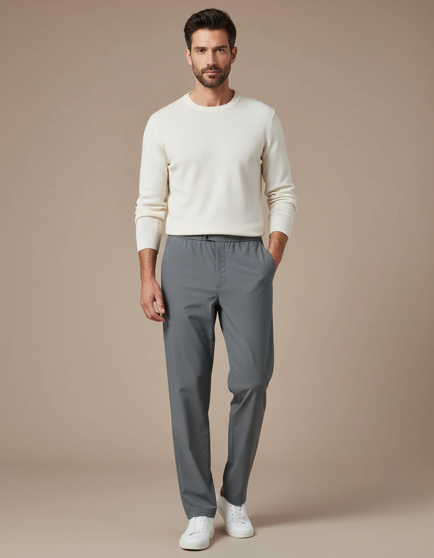 Pantalon Fluide Gris Décontracté Homme Extensible Léger - Polyester