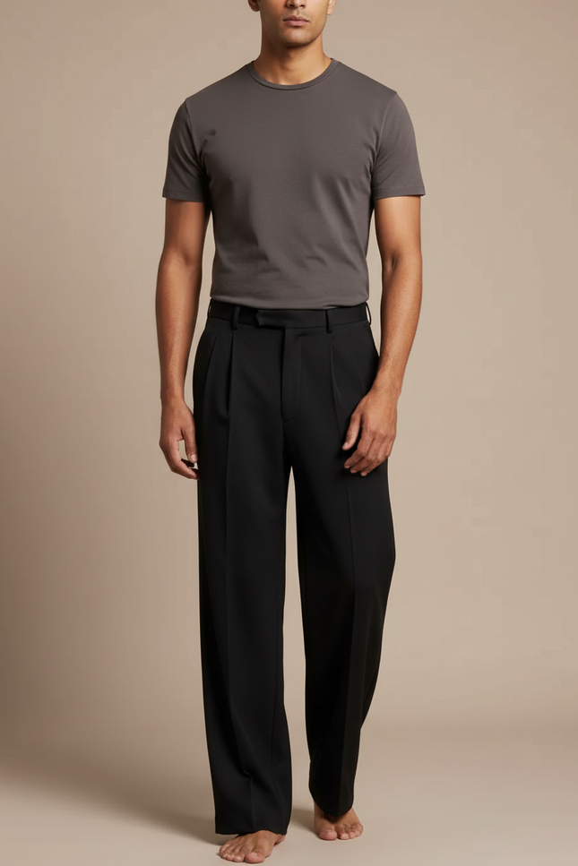 Pantalon Fluide Noir Ample Homme Élégant Droit - Polyester