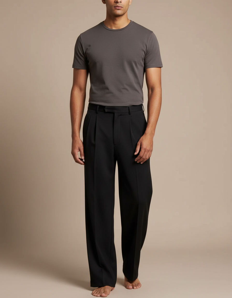 Pantalon Fluide Noir Ample Homme Élégant Droit - Polyester