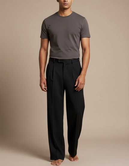 Pantalon Fluide Noir Ample Homme Élégant Droit - Polyester