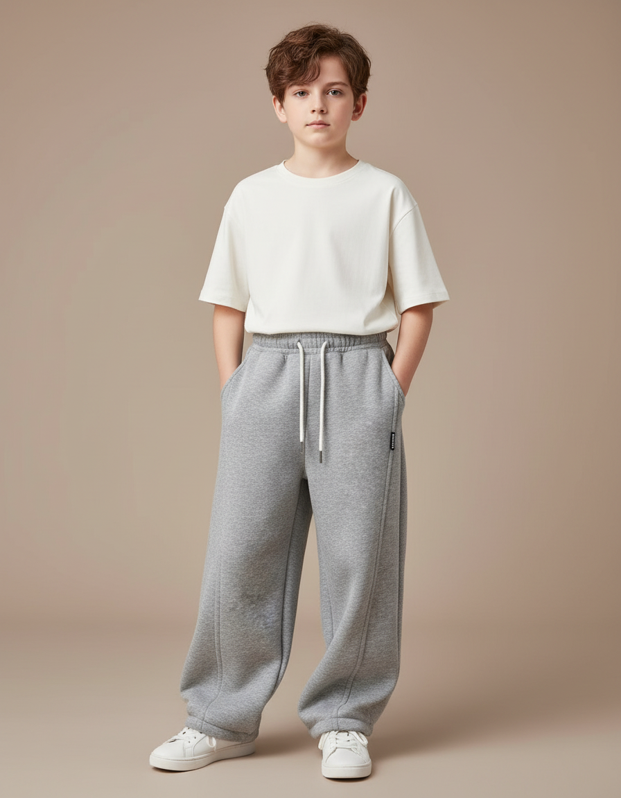 Pantalon Fluide Gris Ample Coton Enfant - Molleton
