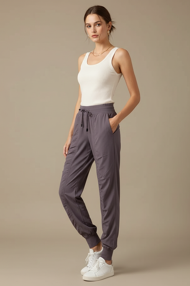 Pantalon Fluide Gris Cordon Sport Jogger Femme - Polyester
