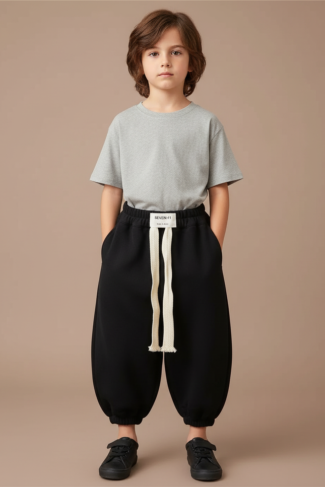 Pantalon Fluide Garçon Noir Coupe Ample Coton - Molleton
