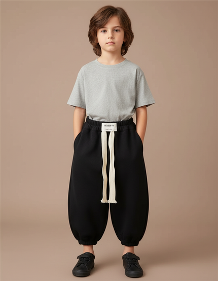 Pantalon Fluide Garçon Noir Coupe Ample Coton - Molleton