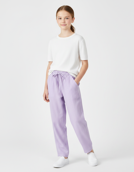 Pantalon Fluide Violet Lin Ample Décontracté Fille