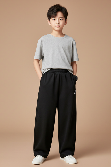 Pantalon Fluide Noir Ample Sport Coton Garçon - Molleton