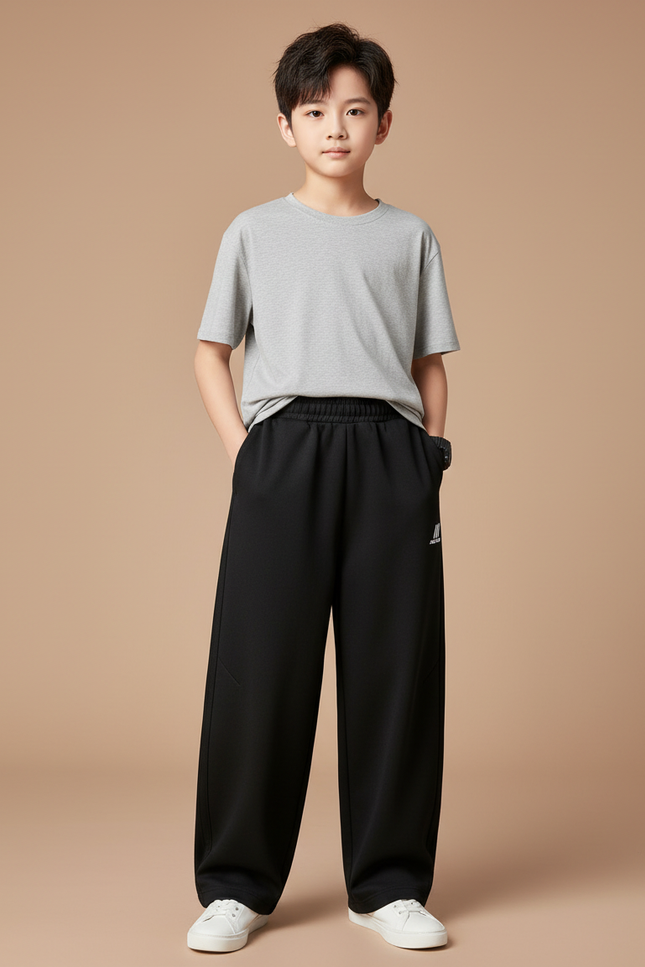 Pantalon Fluide Noir Ample Sport Coton Garçon - Molleton