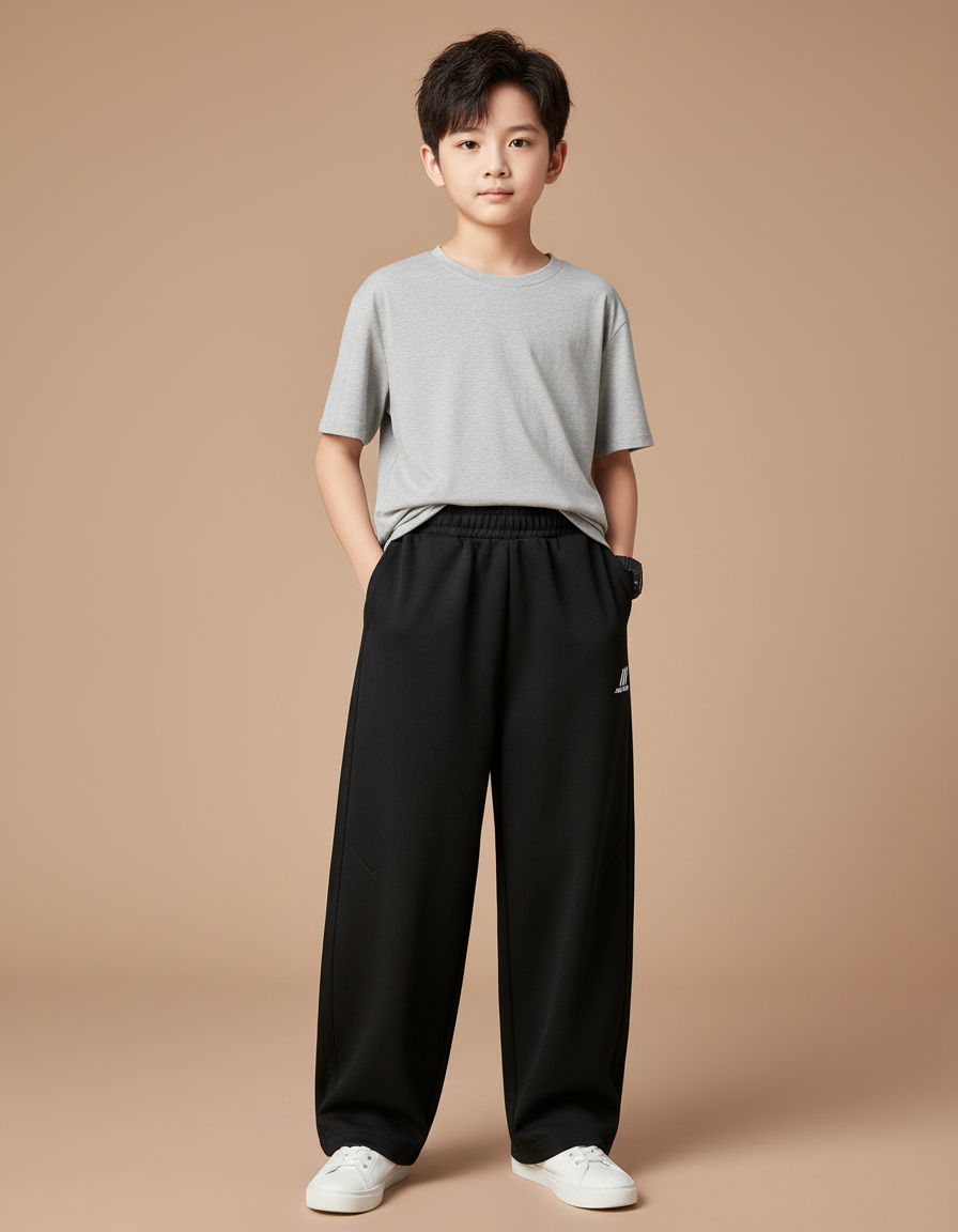Pantalon Fluide Noir Ample Sport Coton Garçon - Molleton