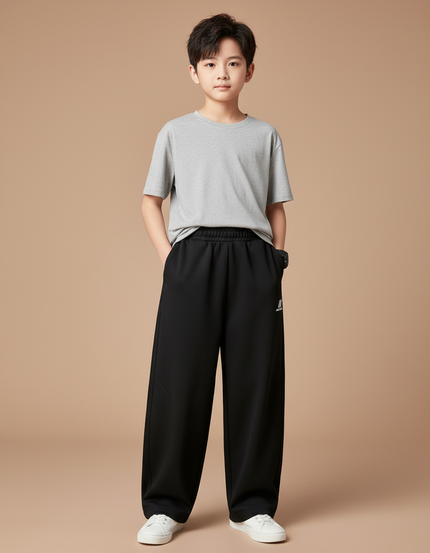 Pantalon Fluide Noir Ample Sport Coton Garçon - Molleton