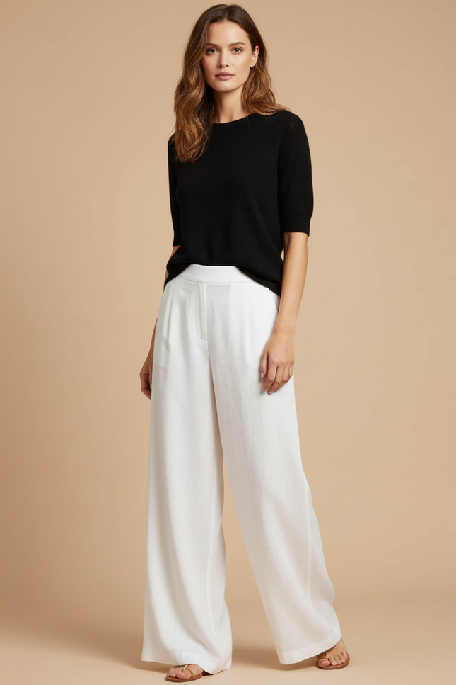 Pantalon Fluide Blanc Ample Lin Chic Femme