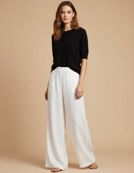Pantalon Fluide Blanc Ample Lin Chic Femme