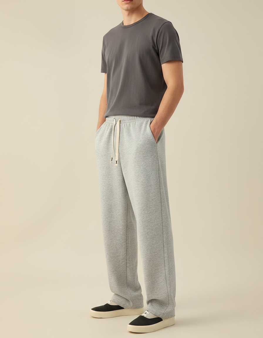 Pantalon Fluide Gris Ample Coton Homme - Molleton